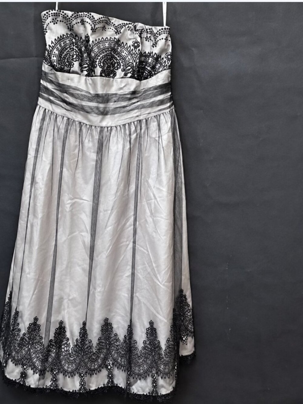 Davids Bridal Size 8 Prom Black Lace Taupe Strapless Midi Dress Short - Picture 6 of 6